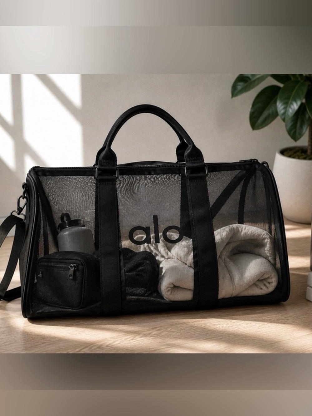 ALO Yoga Black Mesh Duffel with Sturdy Handles